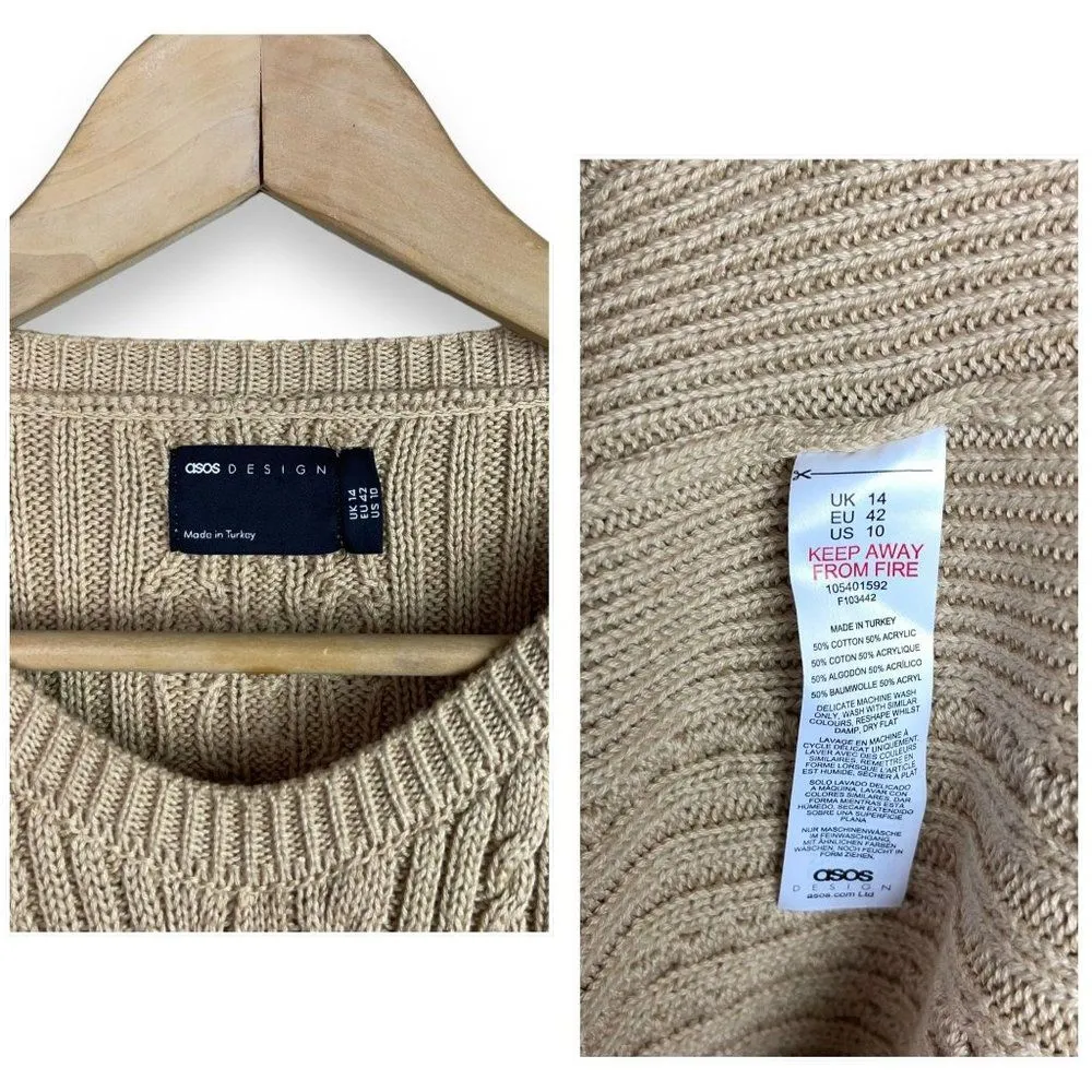 🆕 ASOS Cable Knit Midi Dress with Open Back Detail in Camel - Image 10