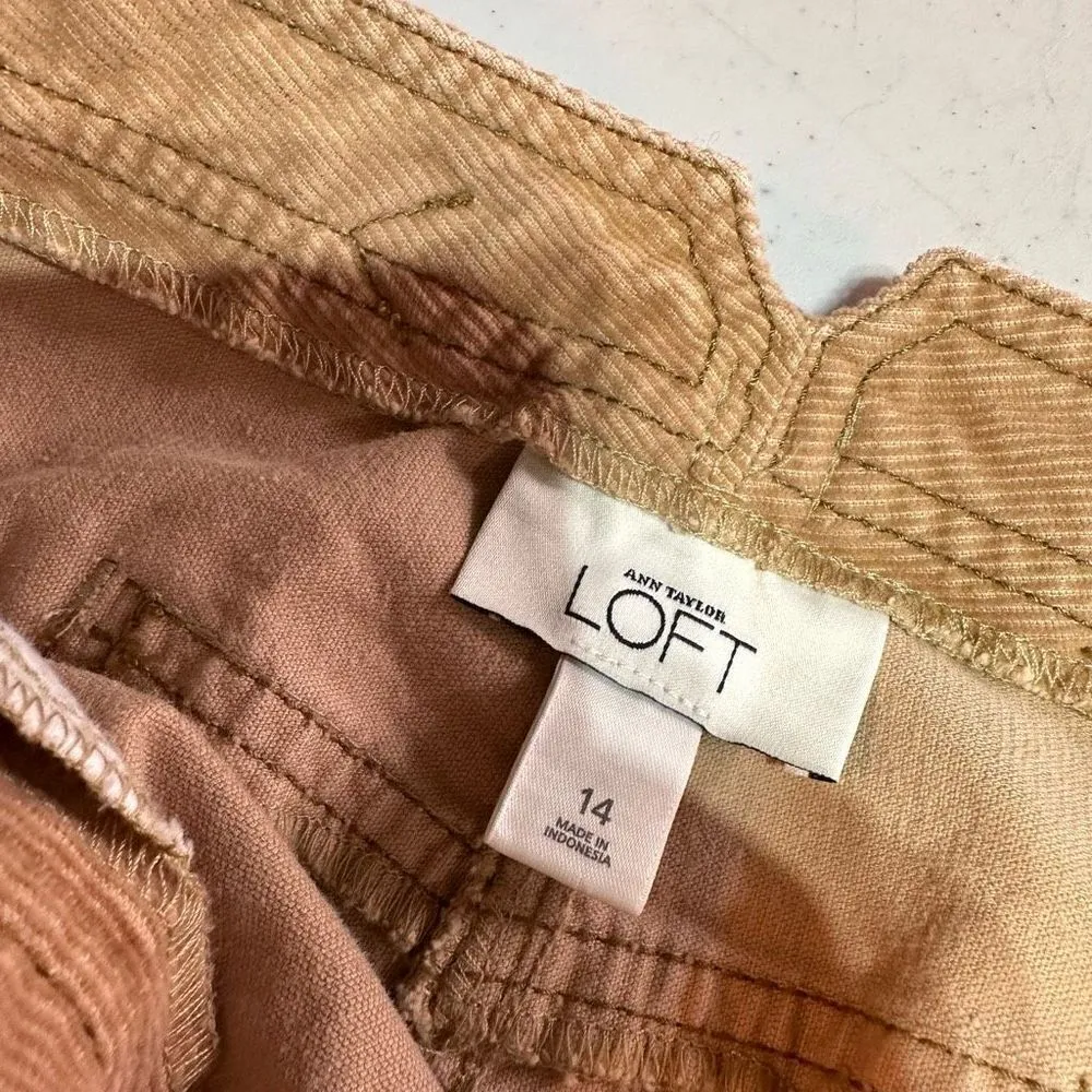 Ann Taylor‎ Loft Women's Corduroy Back Slit Pencil Mini Skirt Beige Tan Size 14 - Image 4