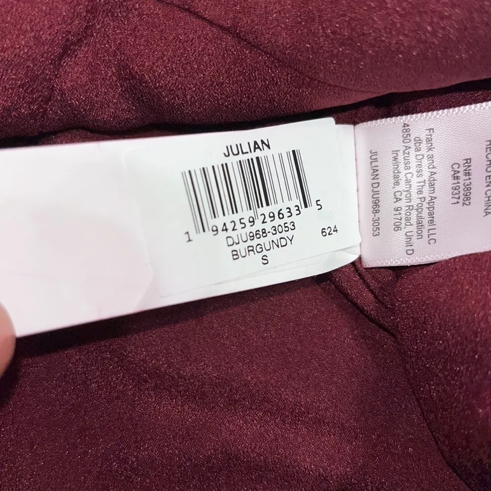 Dress The Population‎ Julian Crepe Off The Shoulder Wide Leg Jumpsuit Burgundy S - Image 12