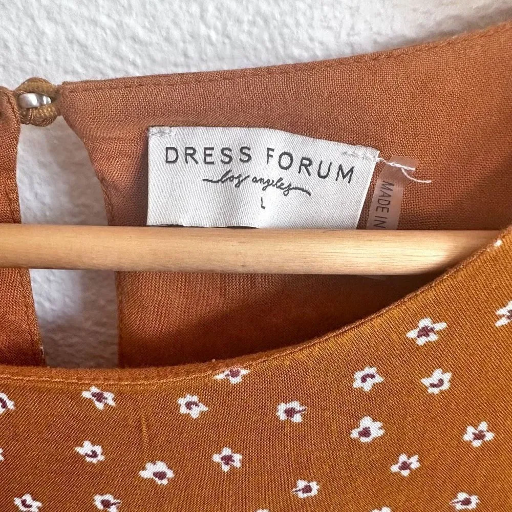 DRESS FORUM LA | Mustard White Floral Balloon Sleeve Dress Tiered | Size Large - Image 5