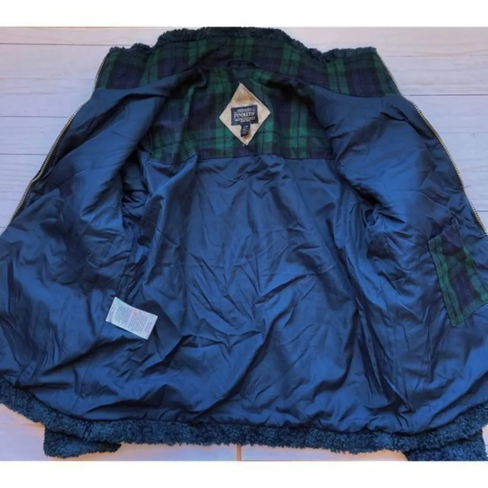Pendleton  Fuzzy Sherpa Wool Blend Full Zip Blue-Green Jacket Sz S - Image 8
