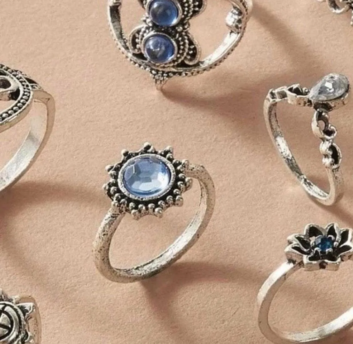 Boutique 11pc Silver Lotus & Turtle Ring Set  - Image 4