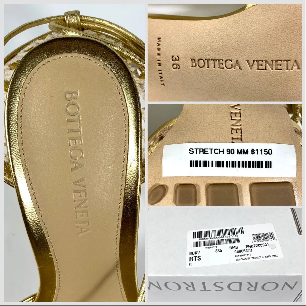 Bottega Veneta Stretch Ankle Wrap Square Toe Sandal Gold 36EU 6 651388V1BT1 NEW - Image 16