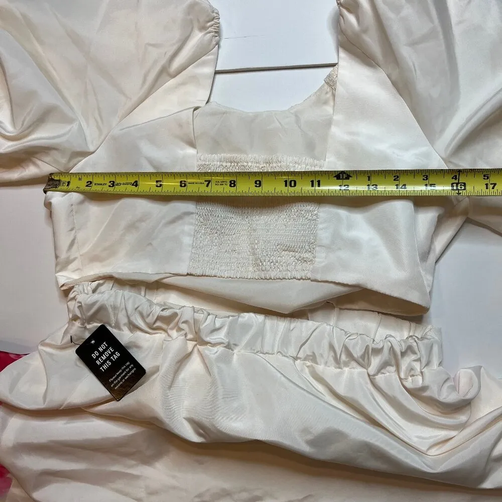 Express Puff Sleeve Cream Pink Cut Out Floral Print Mini Dress Smocked Back SZ M - Image 10