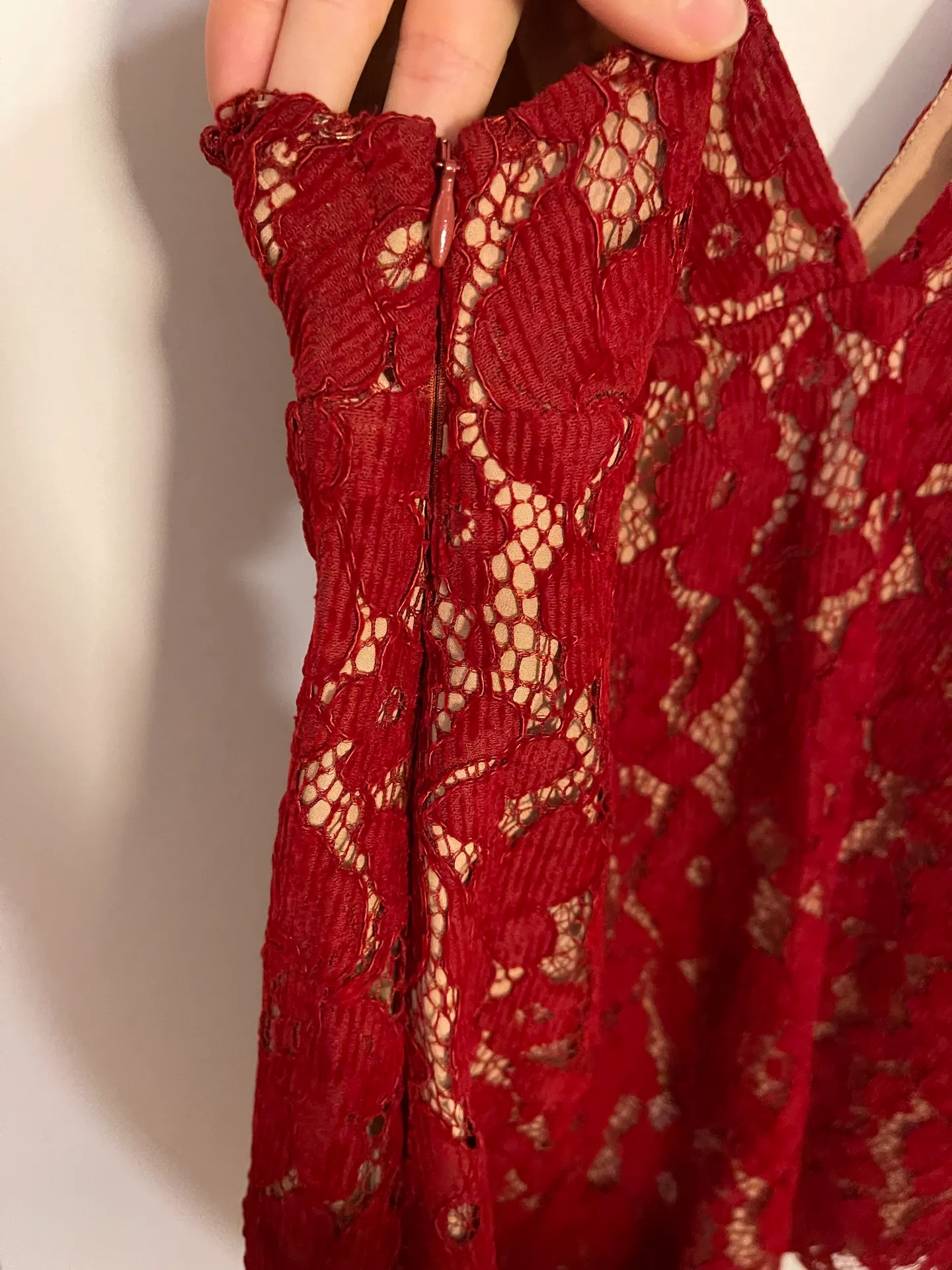 Free People Red Lace Slip Dress - Image 3