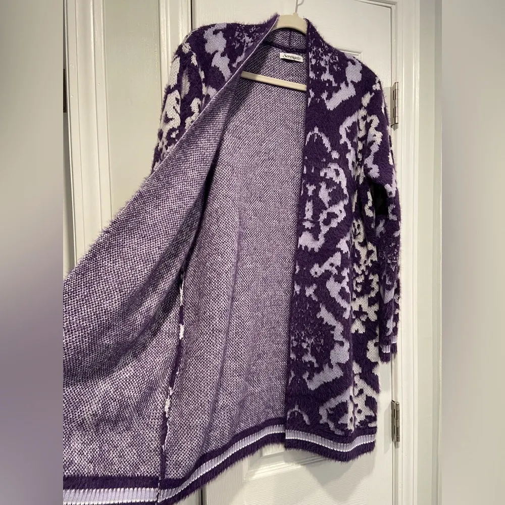 NWOT Serengeti Size XL Purple White Fuzzy Oversized Open Front Long Cardigan - Image 4