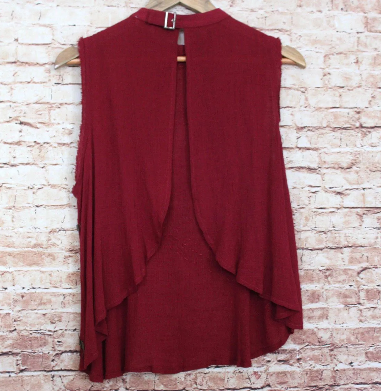 | Red High Neck Open Back Blouse with beaded detailing - Image 2