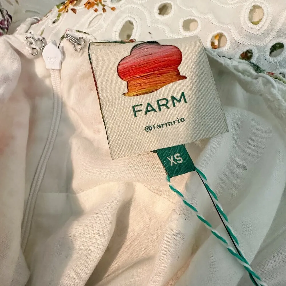 FARM RIO Delicate Forest Scarves Midi Dress Eyelet Lace Asymmetric Size XS - Image 3