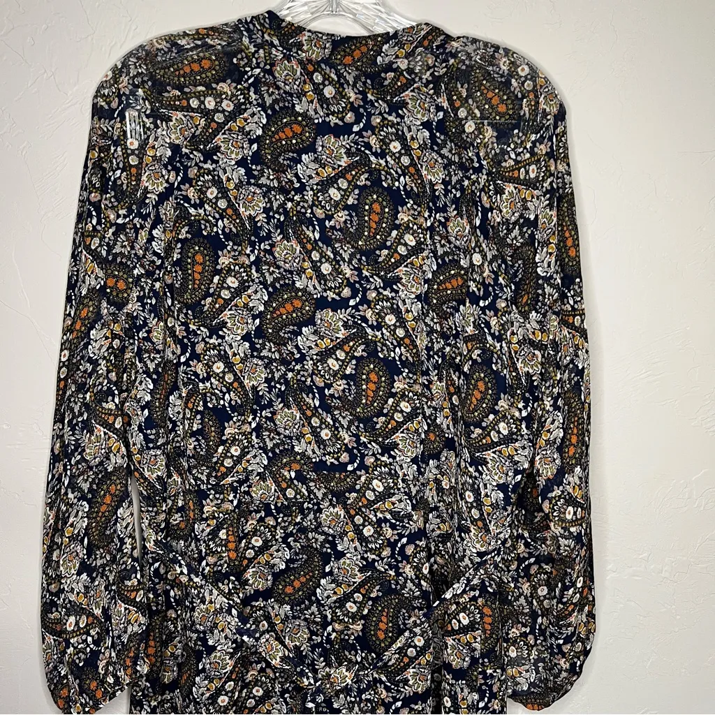 Natural Life Floral Paisley Bishop Sleeve VNeck Tie Waist Button Down Maxi Dress - Image 11