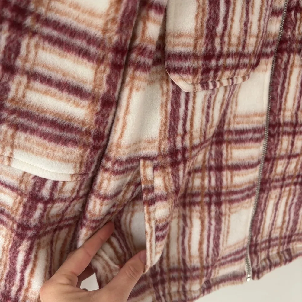 Avec Les Filles Plaid Zip Up Jacket Fleece White Pink Orange Shacket Cropped - Image 7