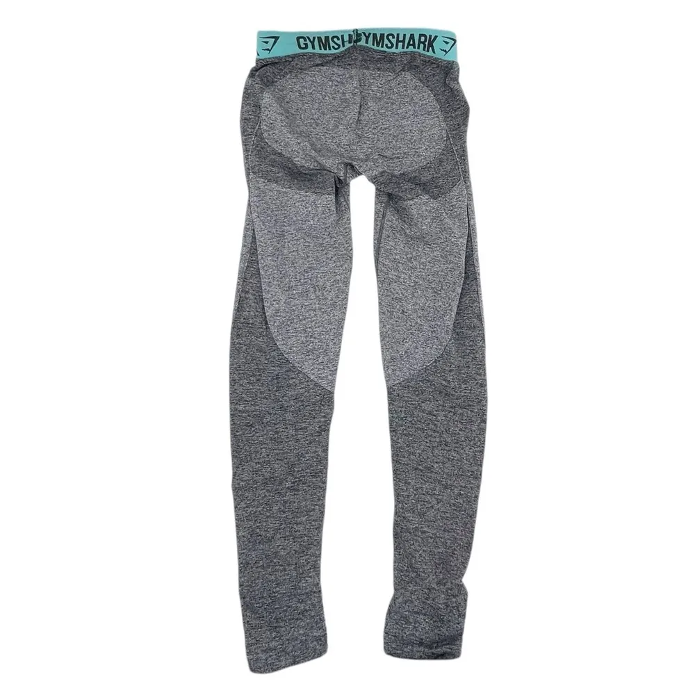 Gymshark Flex Leggings Dry Charcoal Marl Dusky Teal Waistband Logo Size Small - Image 2