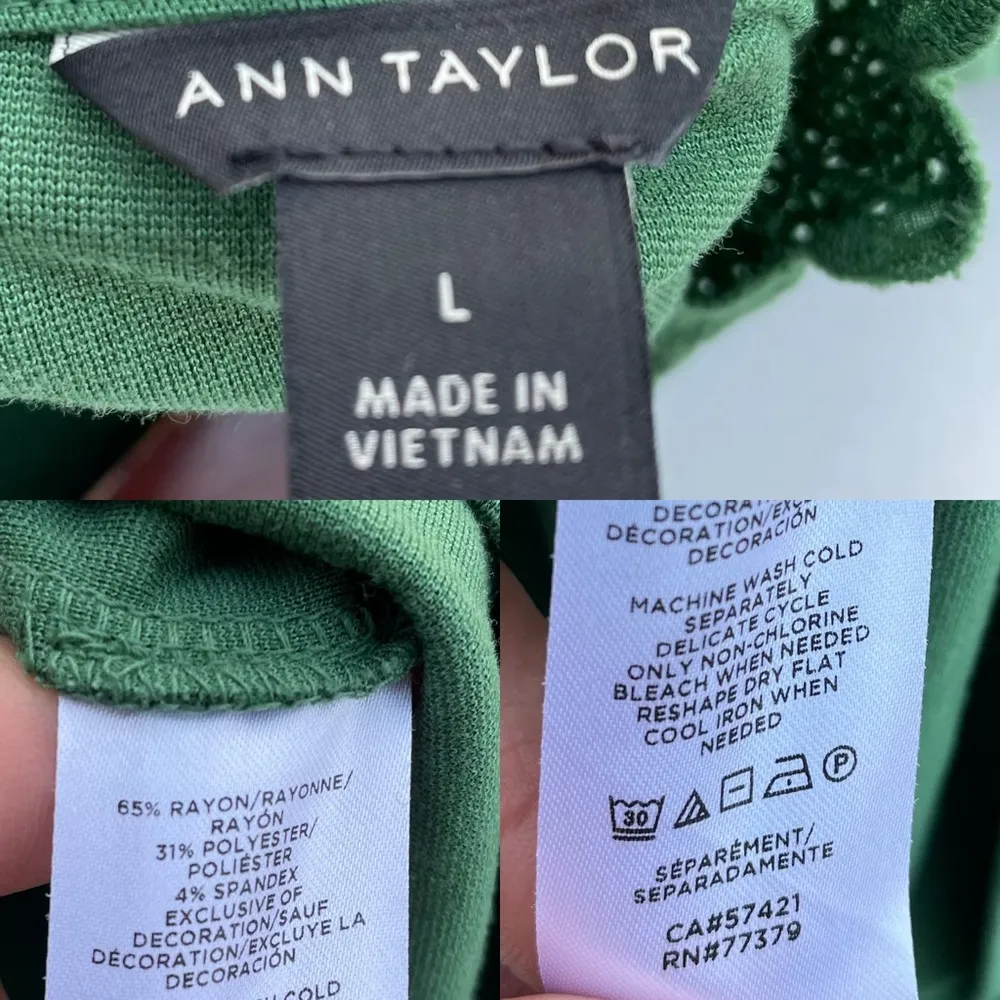 Ann Taylor Womens Shirt Green Knit Blouse Eyelet Lace Trim Short Sleeve Large - Image 9