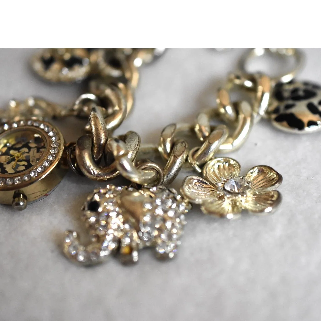 Jessica Carlyle Gold/Silver Tone Hearts/Flowers/Elephant/Snake Bracelet Watch Silver - Image 3