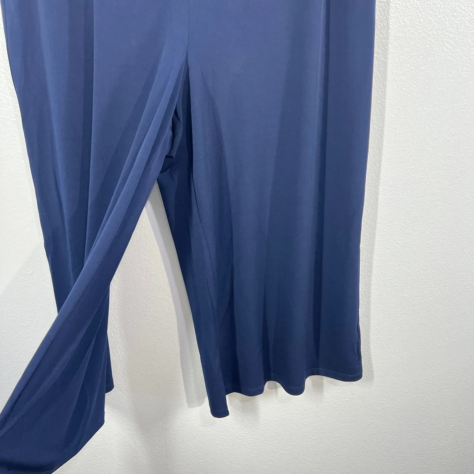 Susan Graver Everyday Wide Leg Crop Pants XL Navy Blue Cold Liquid Knit Pull-On - Image 3