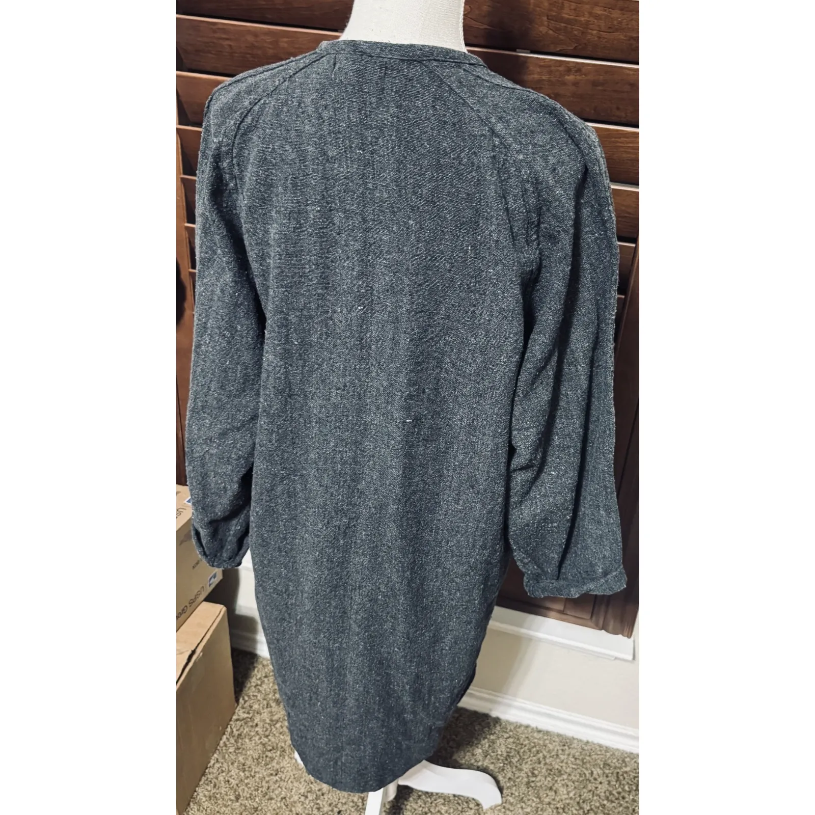 Vtg ALEJANDRO JULIAN Shirt Dress Charcoal Grey Lagenlook Rustic sz M cotton Gray Size M - Image 5