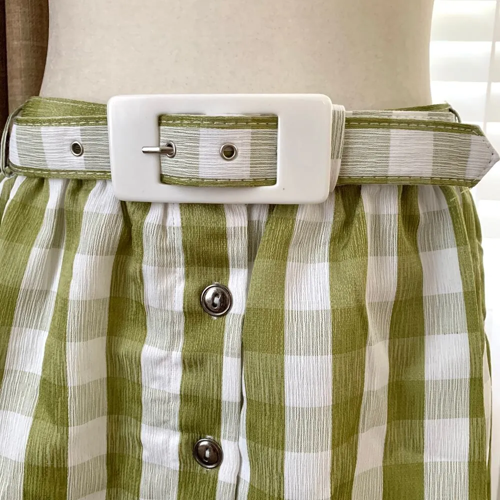 Modcloth Past But Not Least Belted Skirt in Green Checkered - Image 5