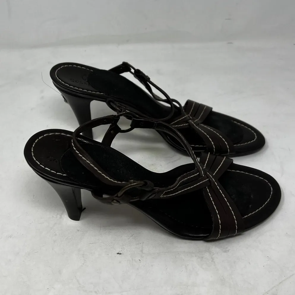 Cole Haan Leather Stitch Detail Slingback‎ Sandal Heel Brown Size 9B - Image 6