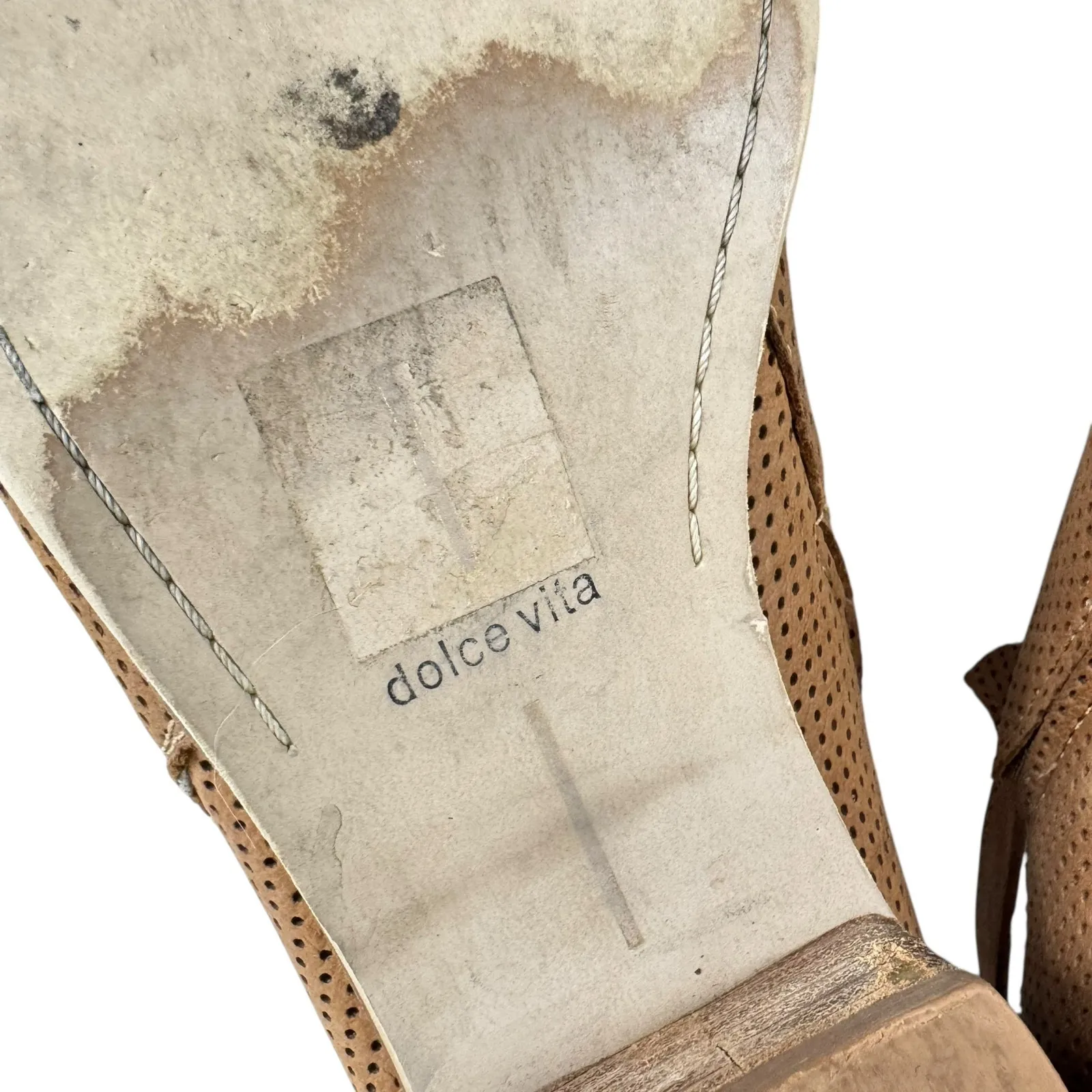 Dolce Vita Camel Perforated Leather Heeled Buckled Block Heel Ankle Booties Sz 8 Brown - Image 8