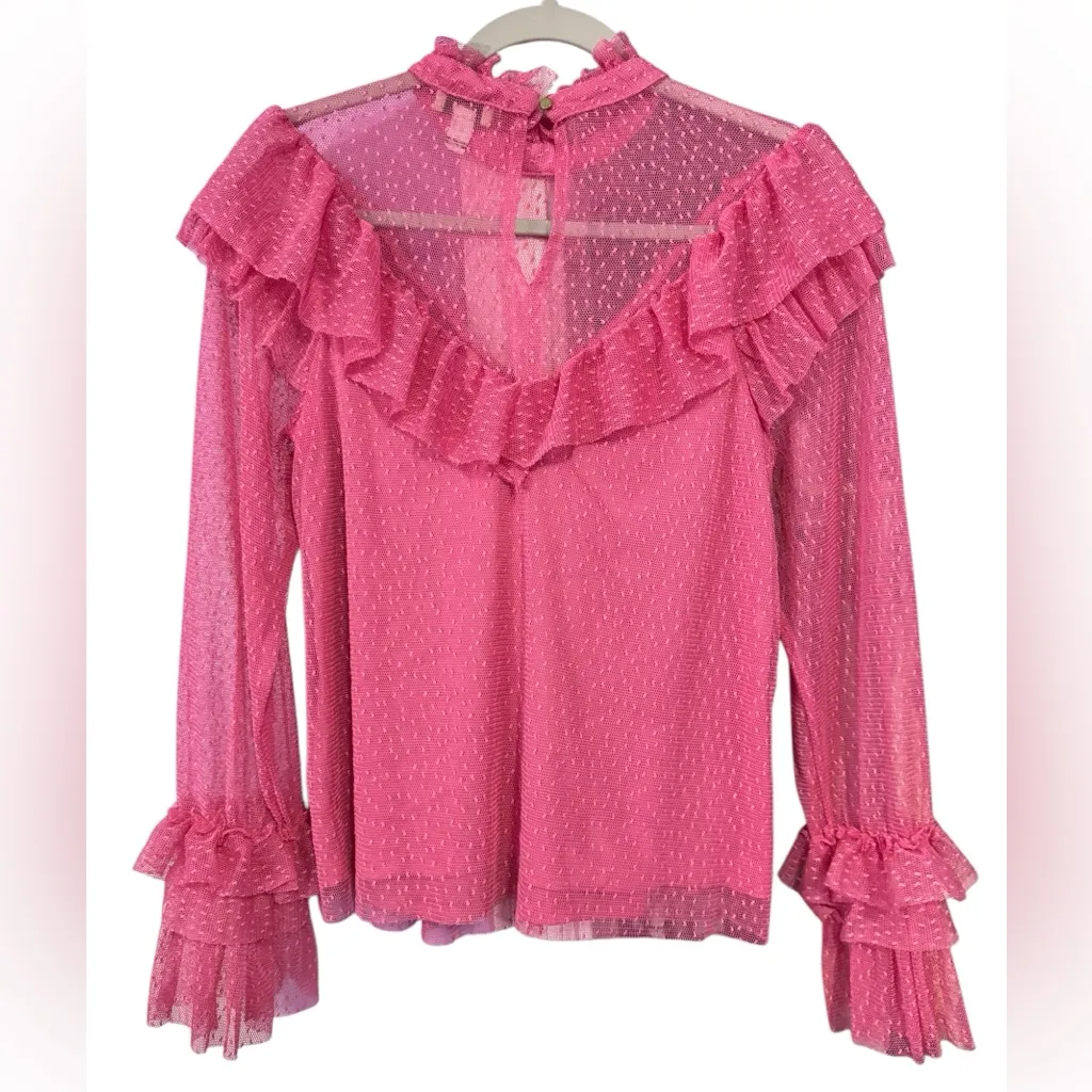 River Island Pink Lace Ruffle Longsleeve Top Size 10‎ Gender Reveal Polka Dot - Image 6