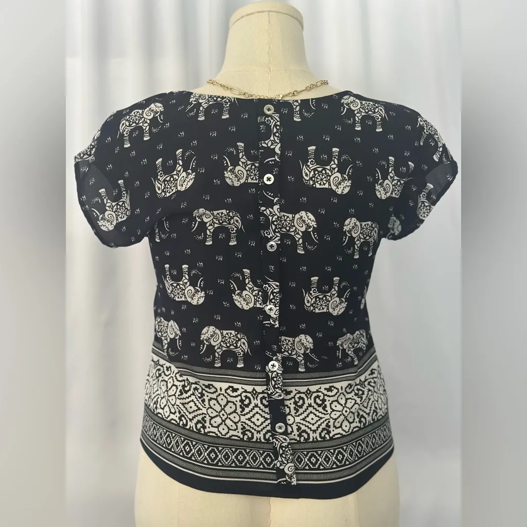A'Gaci Elephant Print Button Back Blouse-Black & White (1081) - Image 4