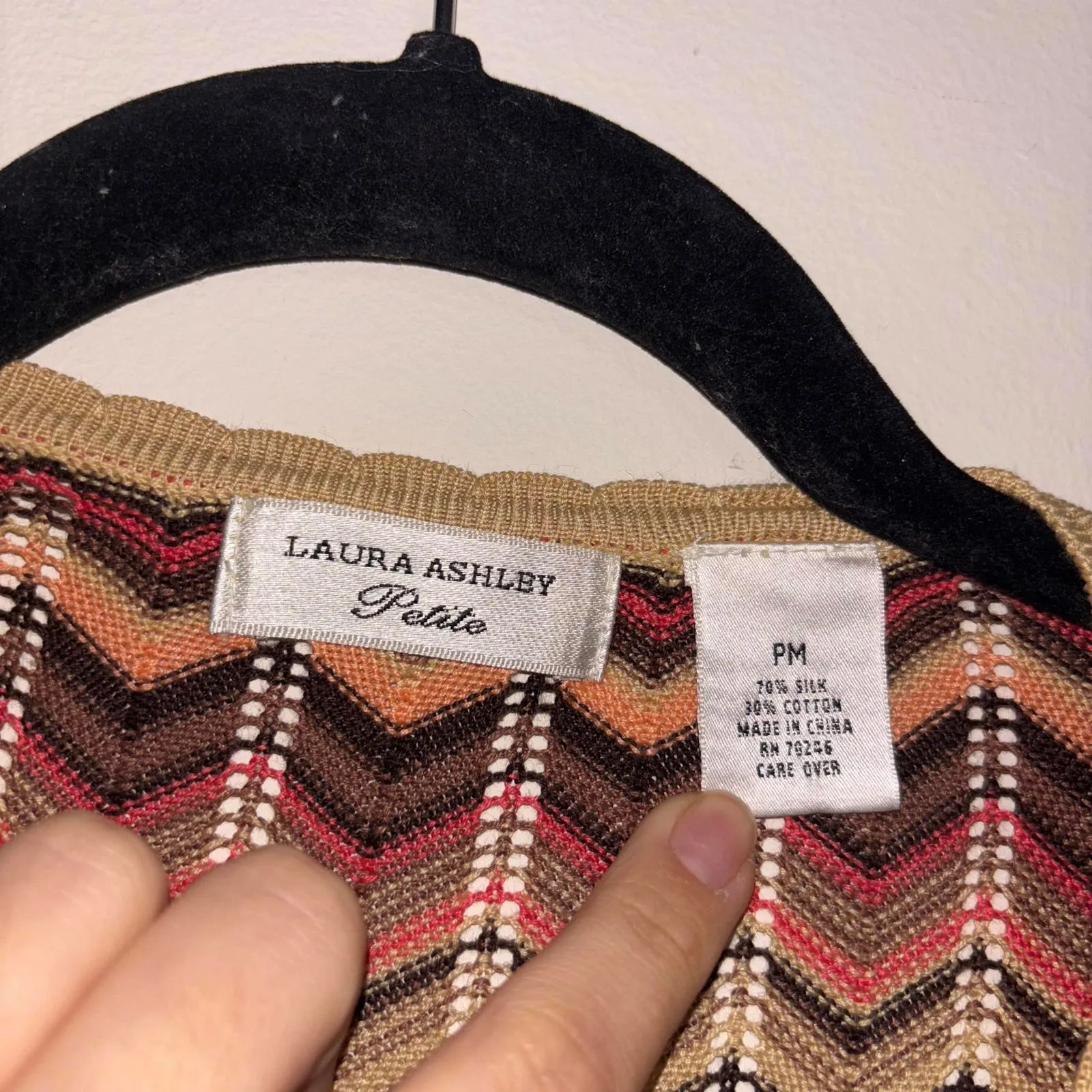 Vintage Laura Ashley Petites Silk Blend Chevron Open Front Cardigan Duster - Image 8