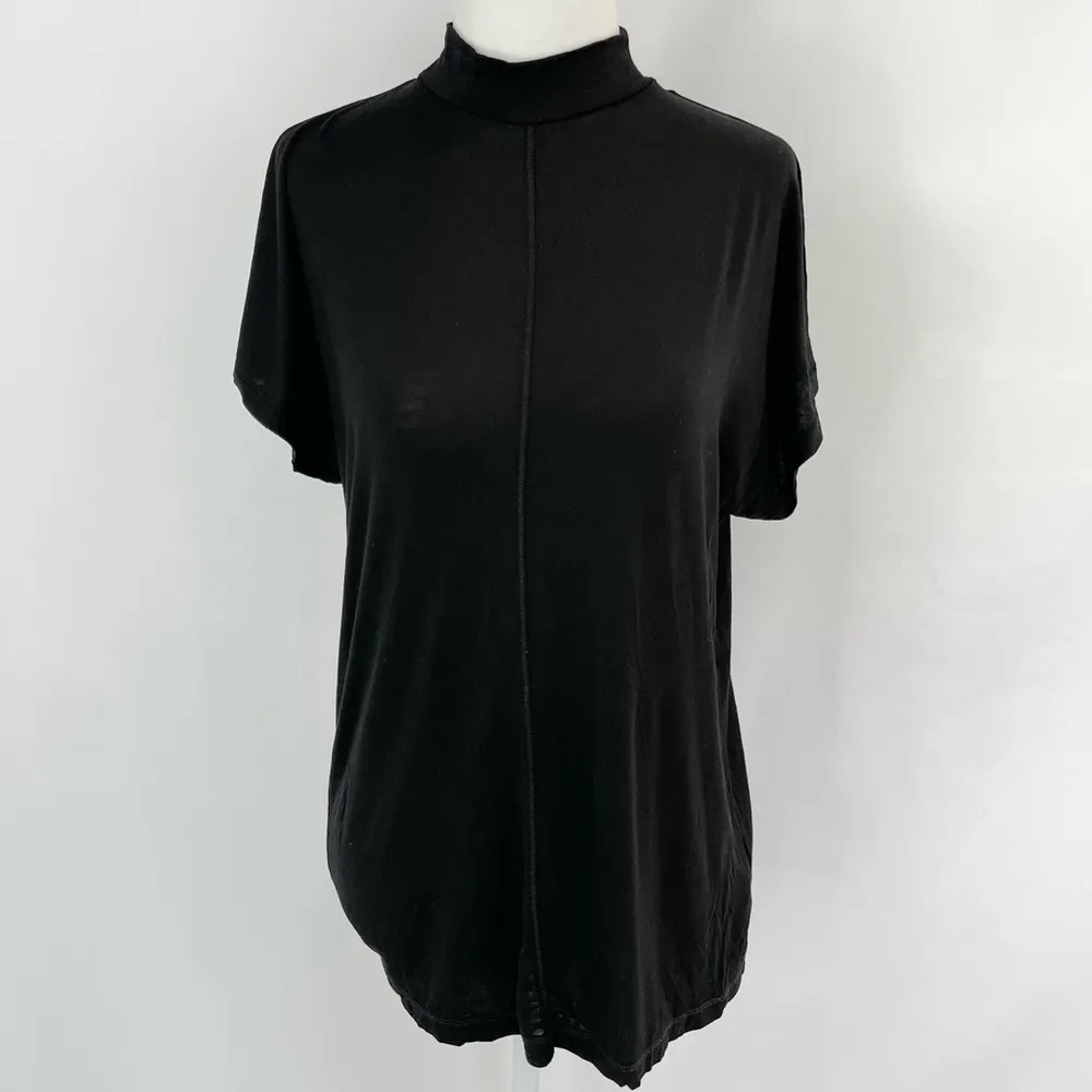Mock Neck Dolman Short Sleeve Top Black Size Small - Image 2