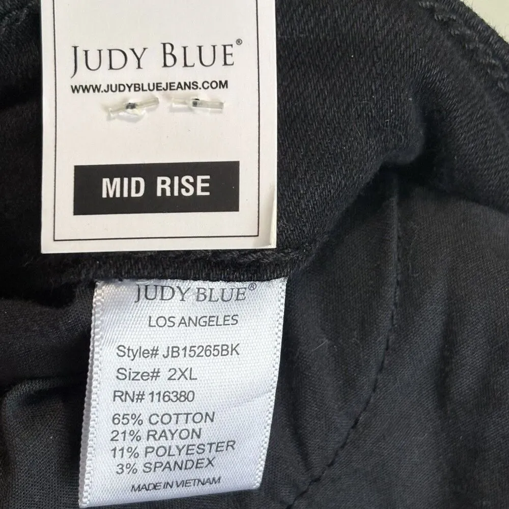 Judy Blue Tonya Frayed Hem Shorts 2XL Black Mid Rise Distressed Stretch Boho - Image 6