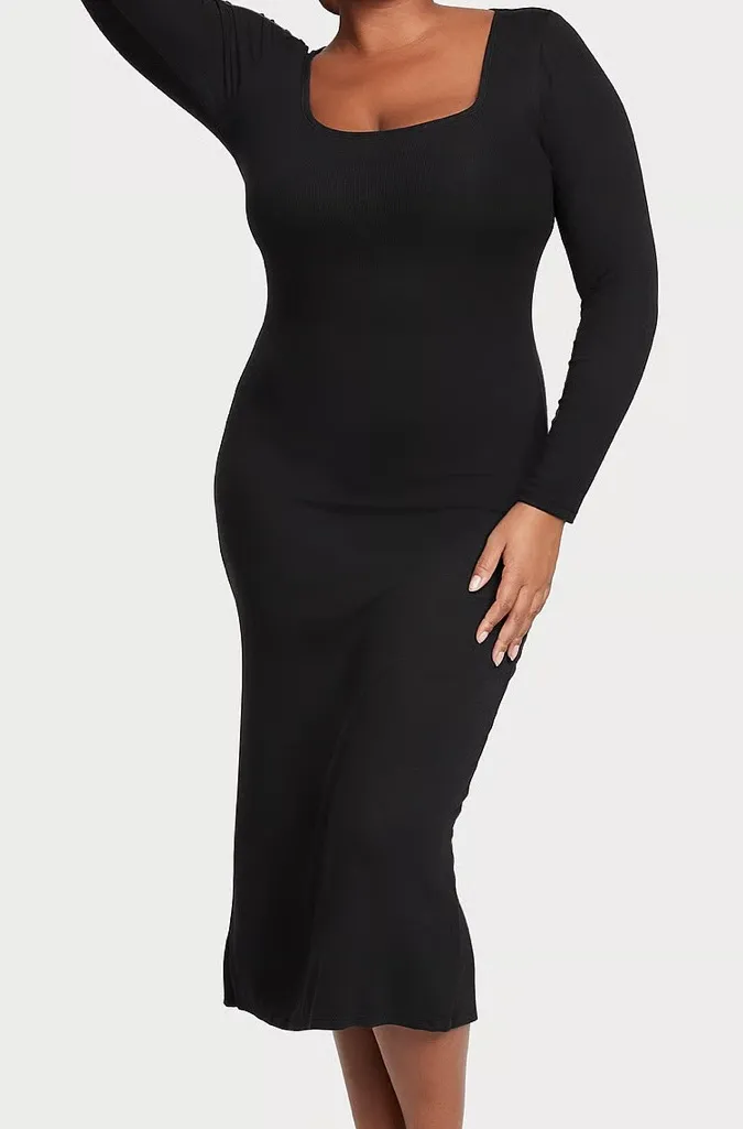 VICTORIA'S SECRET, Ribbed Modal Long-Sleeve Slip Dress