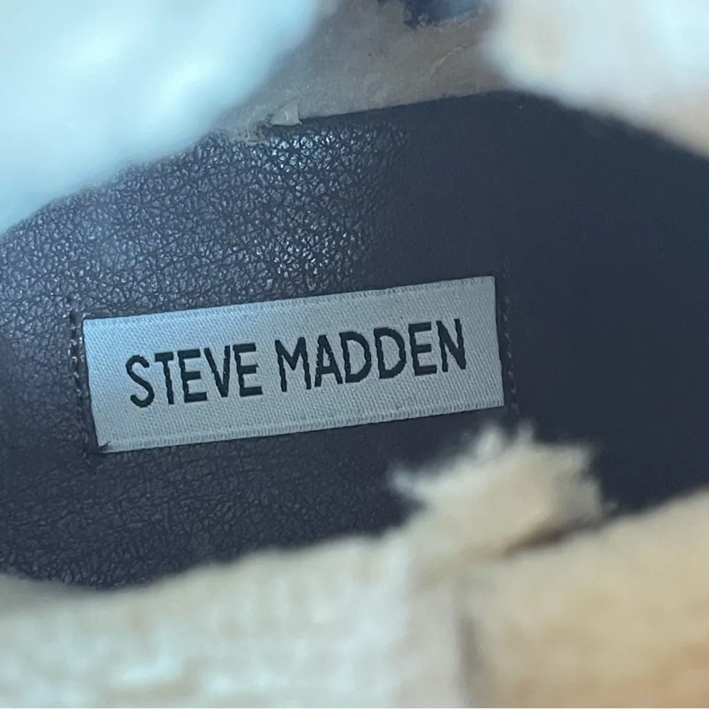 Steve Madden Brixton Brown Distressed Leather Faux Fur Mid-Calf Moto Boots 8 - Image 9