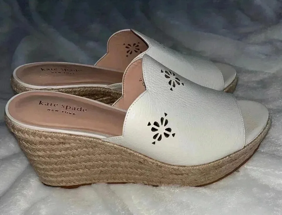 Kate Spade New York Tia Espadrille Wedge Leather Sandals White 9 - Image 2