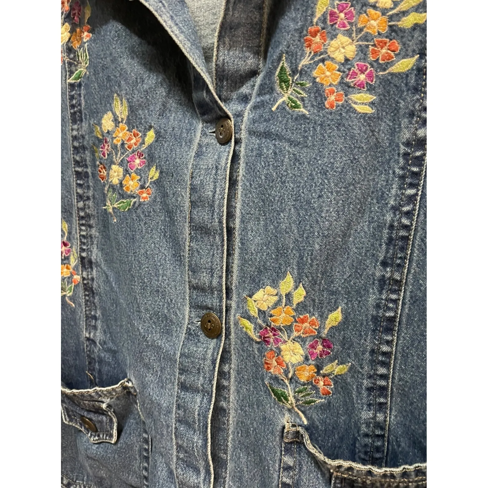 Agapo Collection Denim Jacket Women's Floral Embroidered Button Up Jean Coat Blue Size XXL - Image 5