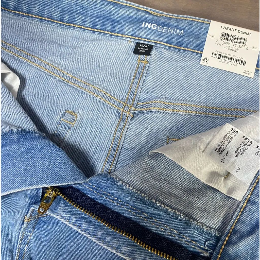 INC Denim high rise fashion basics shorts, embellished‎ frayed hem, size 12 - Image 6