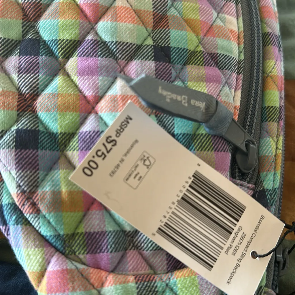 NWT Vera Bradley GINGHAM PLAID Essential Compact 13" Cotton SLING backpack - Image 6
