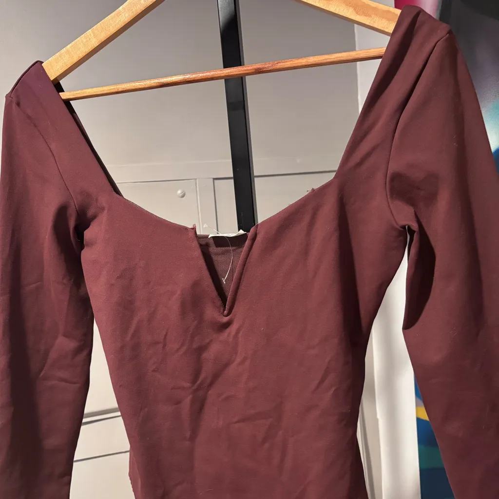 Free People Stars Alignment Burgundy/Brown V-wire Bodysuit Size XS - Image 11