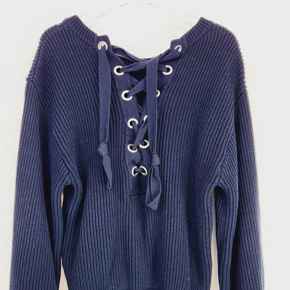 Philosophy Scoop Tie Deep V Back Ribbed Cotton Sweater Sz M - Image 6