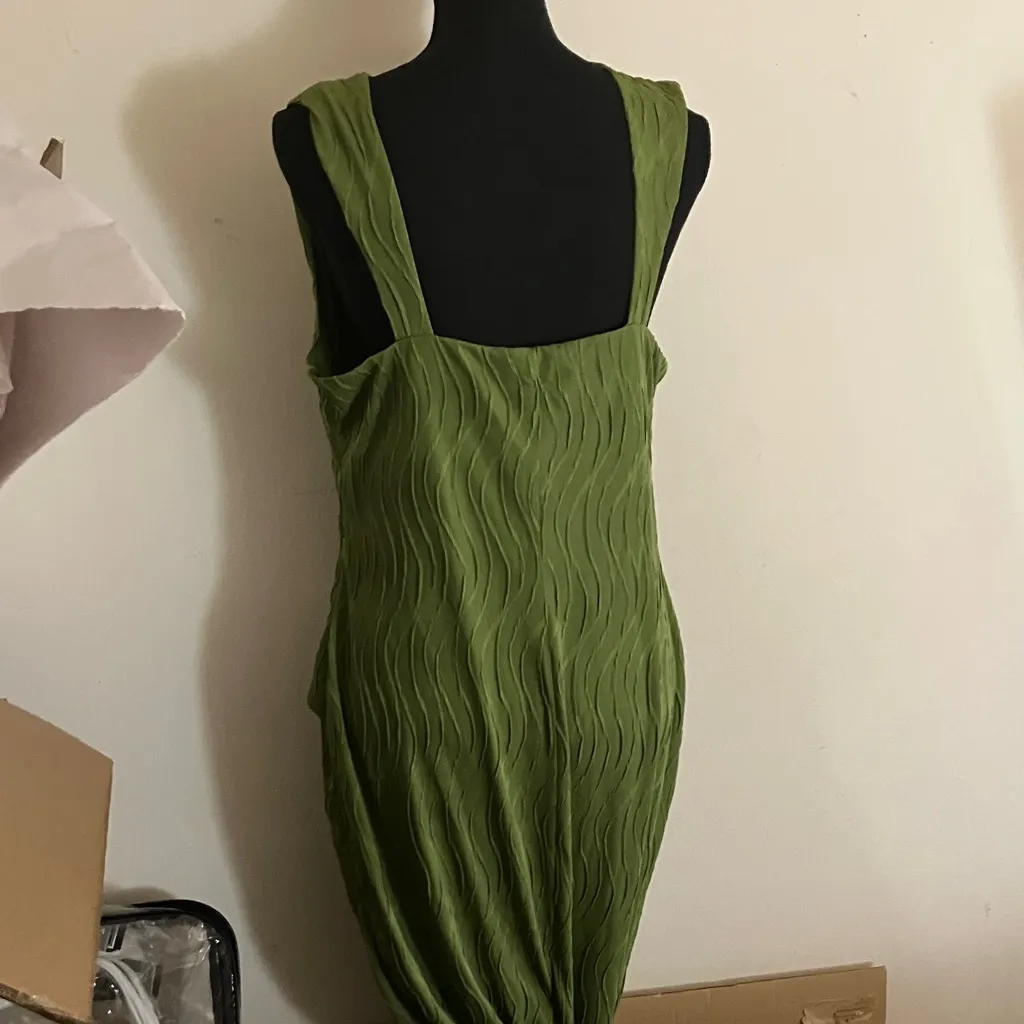 ASOS Olive Green Textured Midi Dress - Image 3