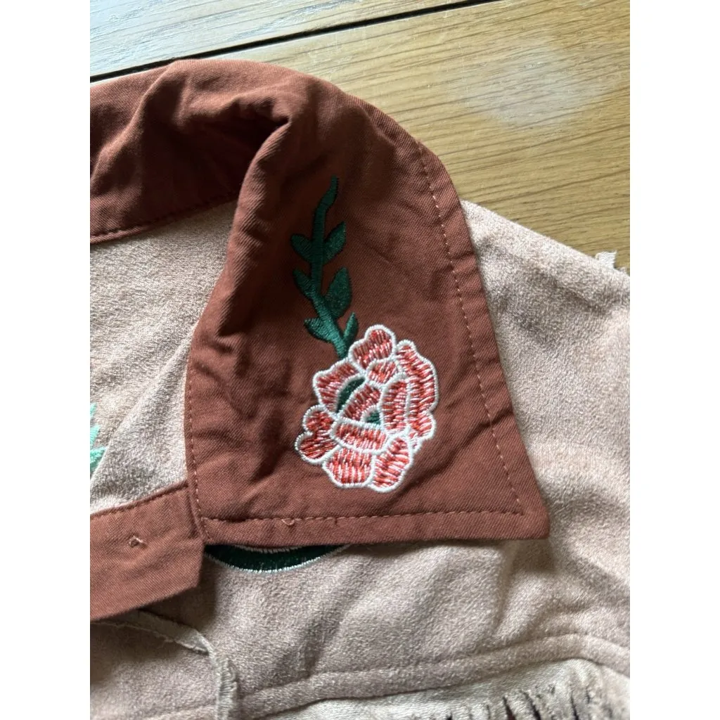 John Moon‎ Shirt Women Medium Brown Texas Western Floral Fringed Cowgirl Rodeo - Image 7