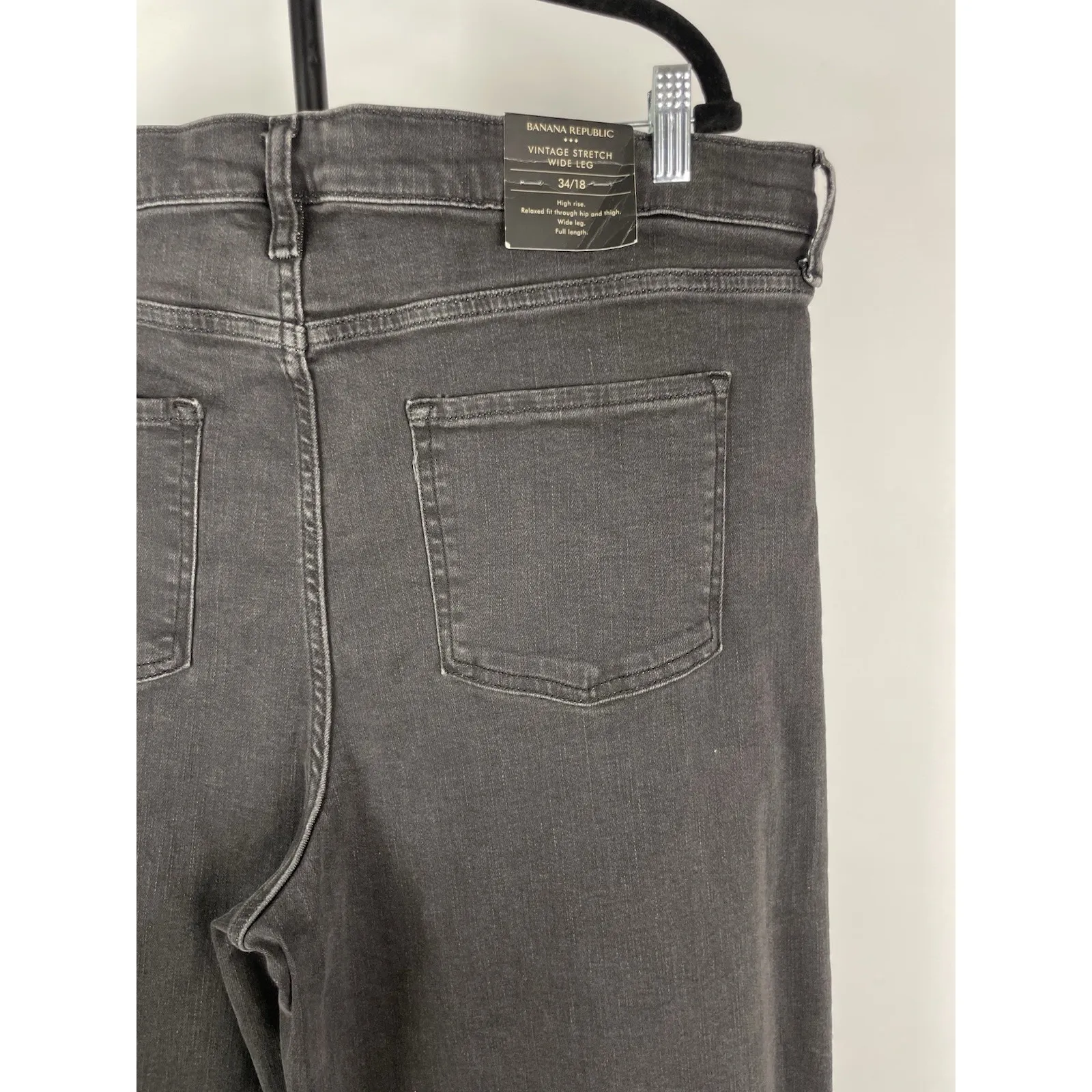 BANANA‎ REPUBLIC Vintage Washed Black Stretch Wide Leg Jeans Women's Size 34/18 - Image 3