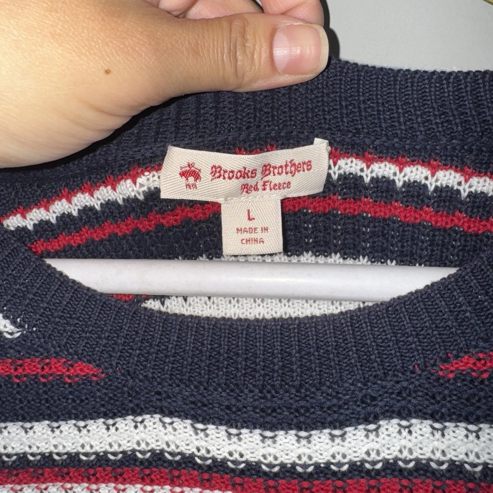 Brooks Brothers Striped Pointelle Cotton Sweater Size L Blue Red White - Image 3