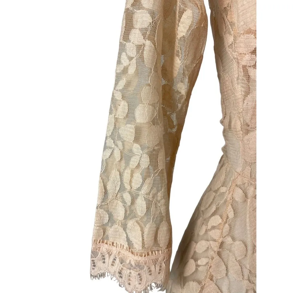 Free People Cream 3/4 Sleeve Lace Overlay V-shaped   Fit & Flare A-line Dress 2 - Image 5