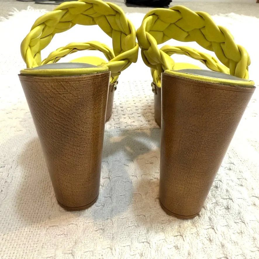 new Guess Oakly 7 platform neon faux wood braided heels sandals 2939 - Image 5