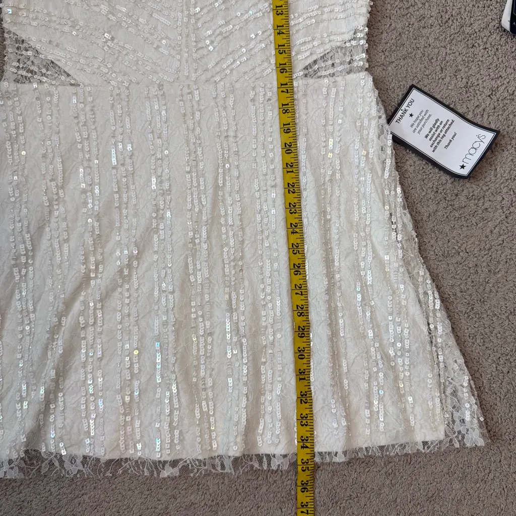 Adrianna Papell Illusion Neck Beaded Lace Dress Ivory 16 - Image 12