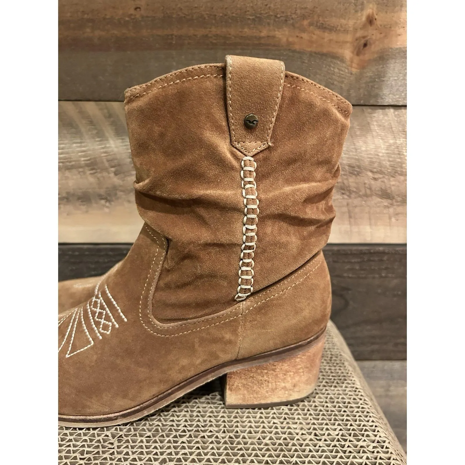 VtG Hollister Brown Slouchy Leather Western Cowboy Boots Stitching 8 - Image 2