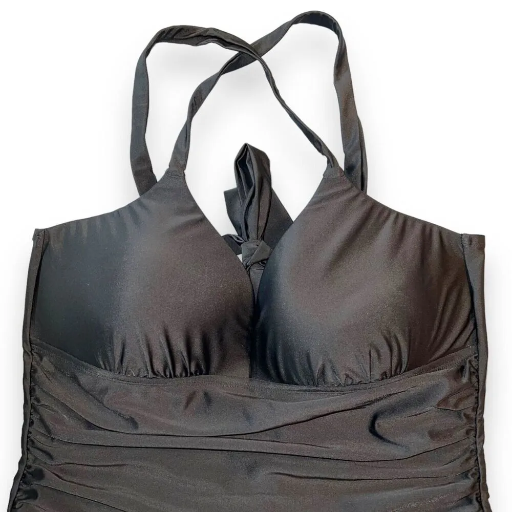 Mycoco Womens Swimsuit Swim Dress Black Ruched Tummy Adjustable Black Size 16 - Image 2