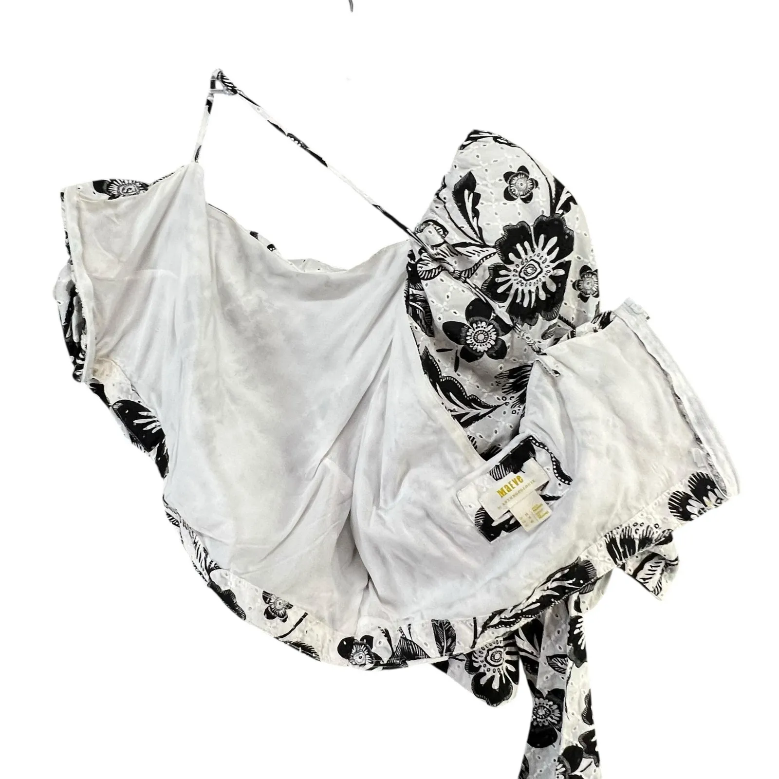 Anthropologie Maeve One Shoulder Blouse Women 8 Black Floral Eyelet Cropped Boho - Image 8