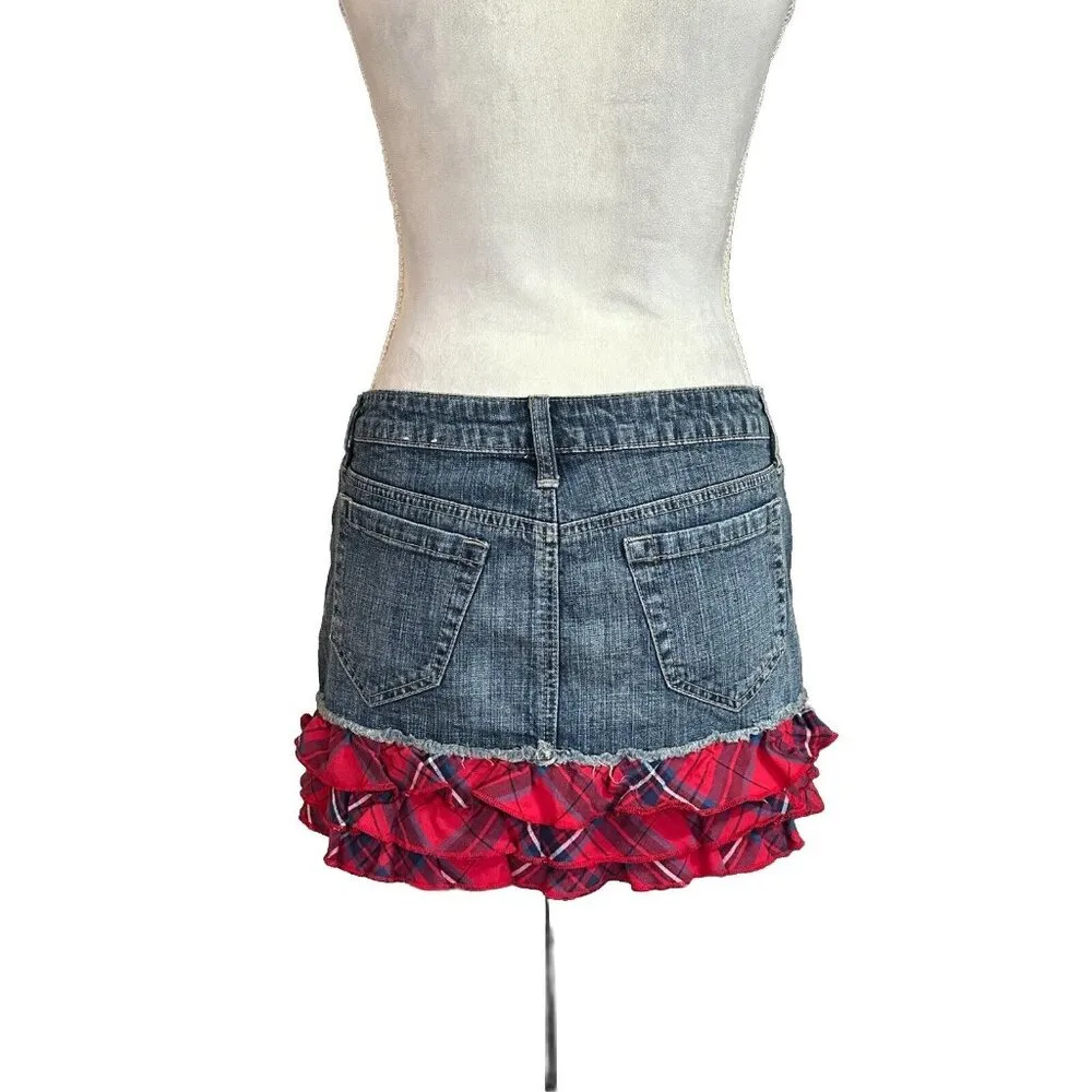 Y2K Arizona Denim Micro Mini Low Rise Skirt Womens 90s Ruffles Layers Waist 30 - Image 2