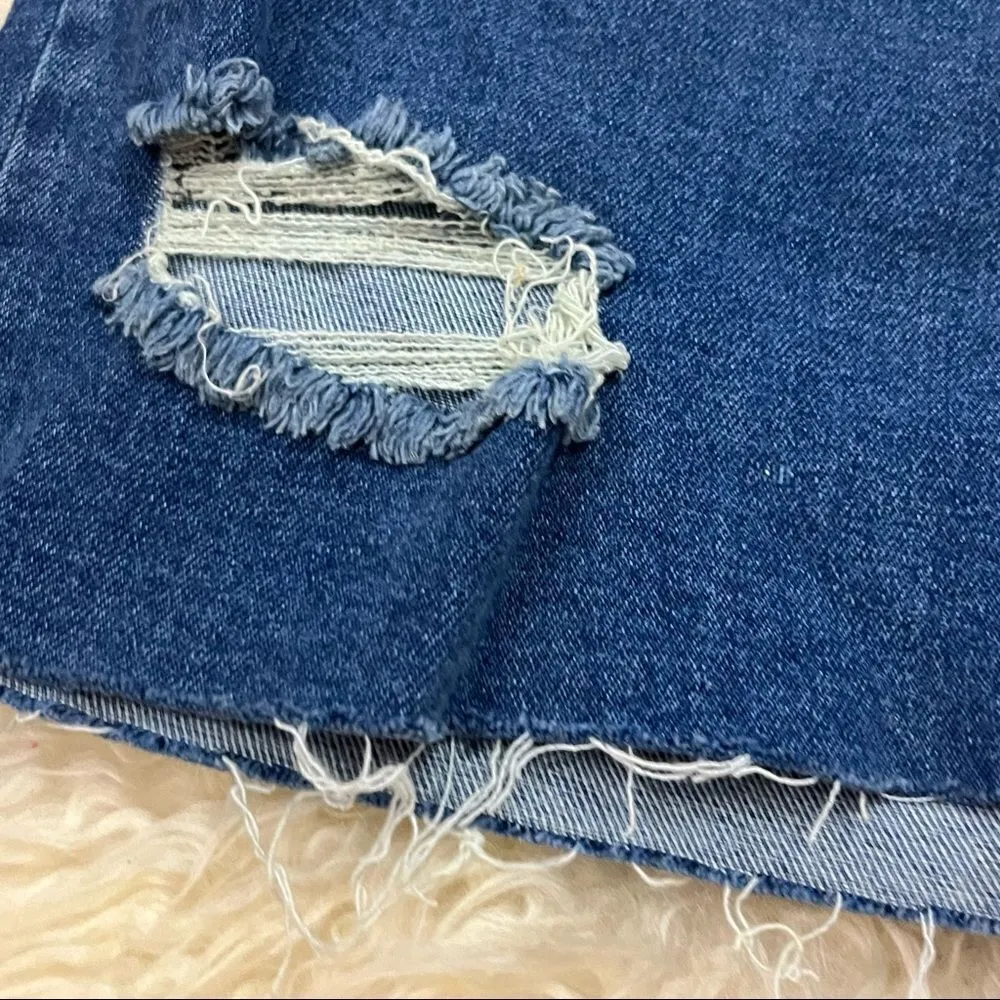 Free People Dark Wash Distressed High Waist Denim Skirt 6 - Image 4