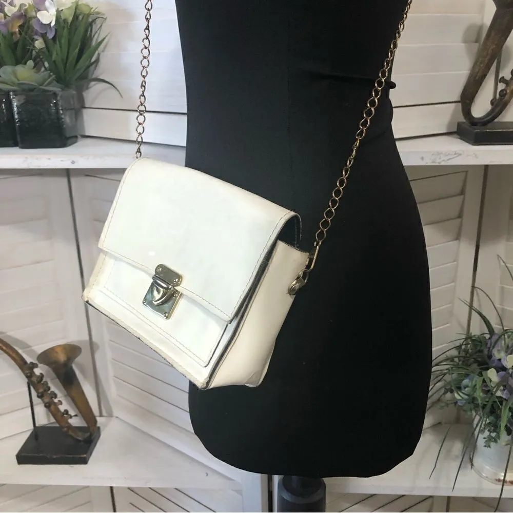 Vintage Y2K Cream Metal Chain Crossbody Bag Purse White - Image 5