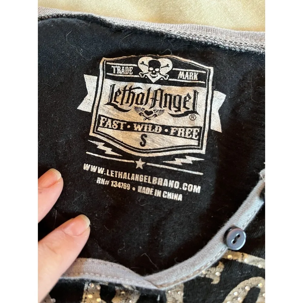 Lethal Angel T Shirt Motorcycle Women’s Black Women’s Sz S Grunge Rock Metal - Image 4