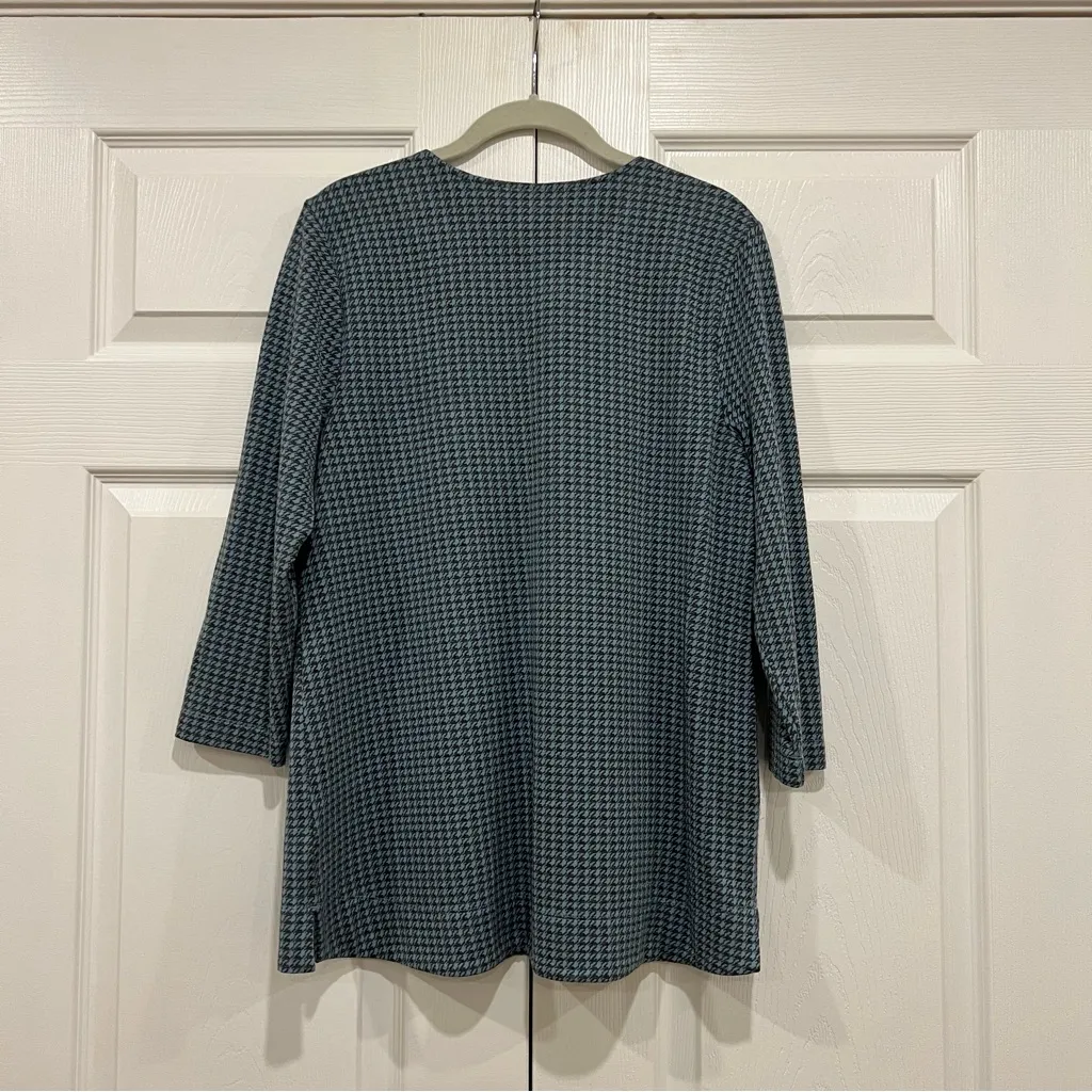 J. Jill Ponte Pullover Knit Top Houndstooth Hip Pocket Womens Size Medium Blue - Image 2
